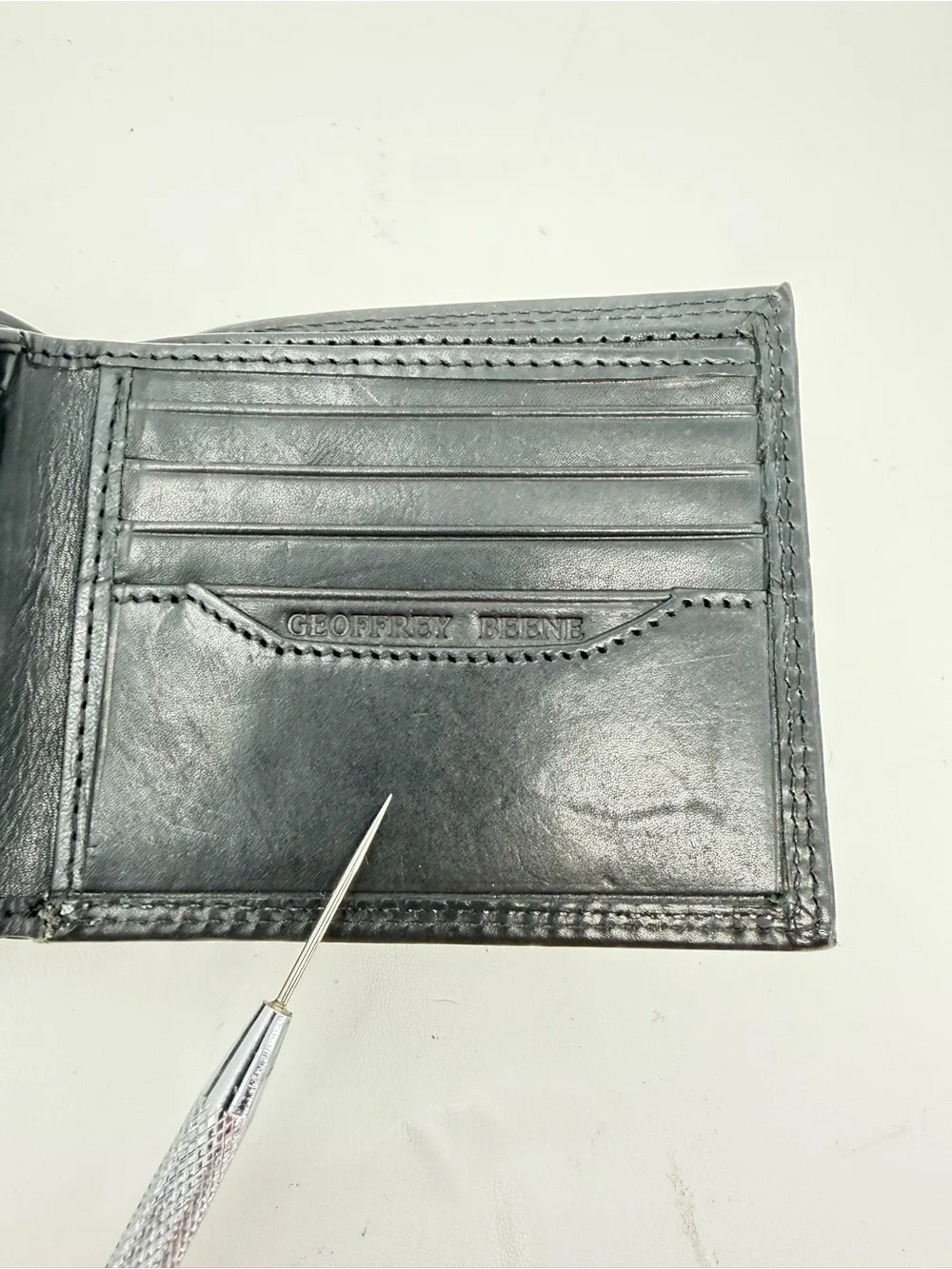 Geoffrey Beene Black Genuine Leather Bifold Wallet Removable Card Photo Case